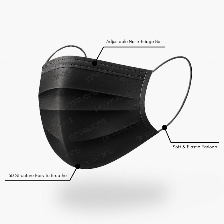 PROGUARD 3 ply Surgical Mask Black - Image 3